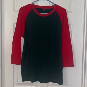 Men’s baseball sleeve shirt, dark green body, Red sleeves, Small, Christmas